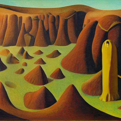 Image similar to journey to the center of the earth, grant wood, pj crook, edward hopper, oil on canvas