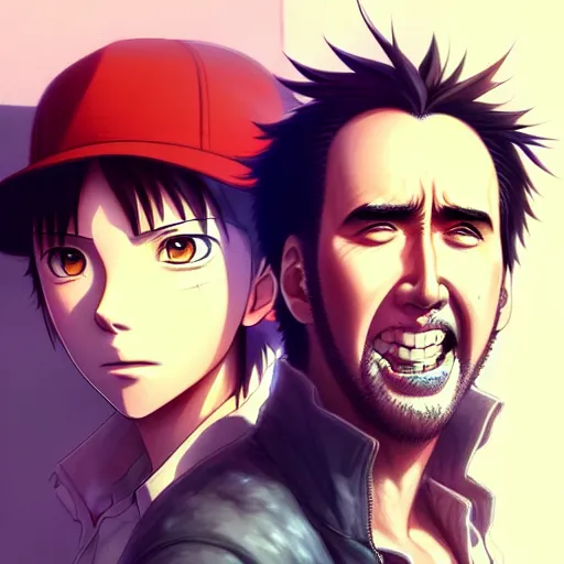 Image similar to nicolas cage, portrait luffy studio ghibli studio key hideaki anno sakimichan stanley artgerm lau rossdraws james jean marc simonetti elegant highly detailed digital painting artstation pixiv