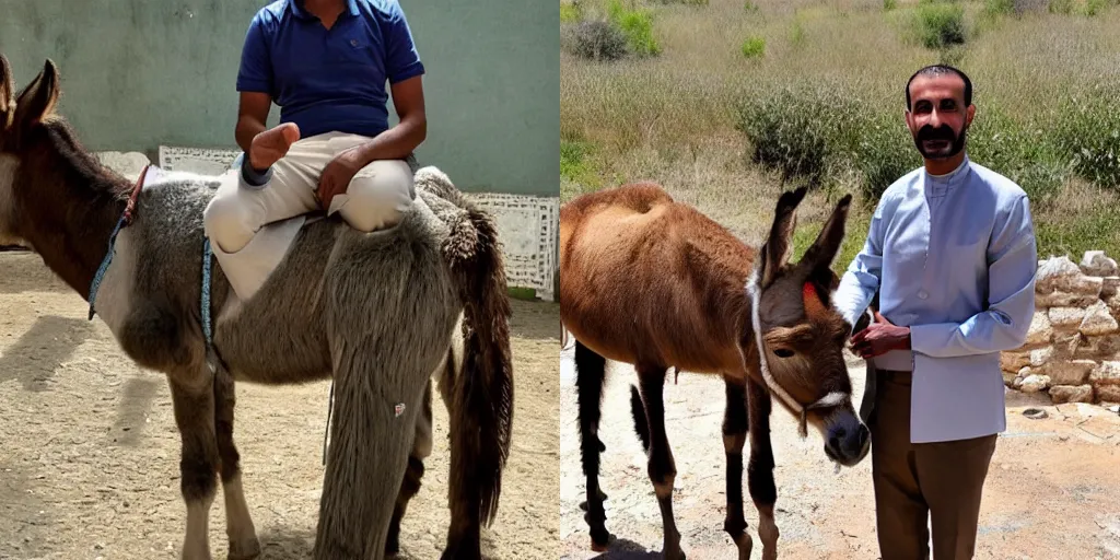 Prompt: official photo of Abdelmadjid Tebboune on a donkey