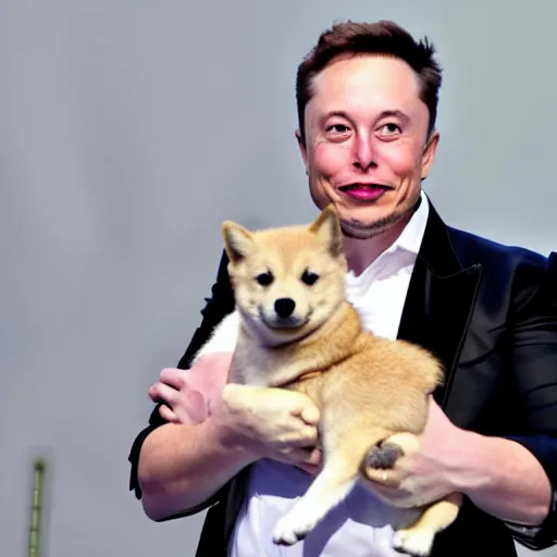 Image similar to elon musk holding a doge, photo by getty images