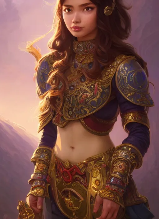 Image similar to portrait of russian mexican asian girl jodhpurs hyperborea lemuria, deep focus, d & d, fantasy, intricate, elegant, highly detailed, digital painting, artstation, concept art, matte, sharp focus, illustration, hearthstone, art by rhads by artgerm and greg rutkowski and alphonse mucha