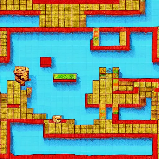 Prompt: tilemap unity3d topdown action rpg 16px x 16px water land and houses