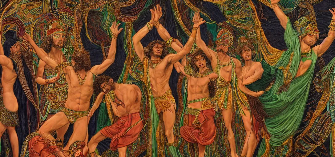 Image similar to an abstract spiritual background, a multiracial greek god dancing, green eyes. high contrast lines, great detail. 2 4 mm, photorealistic, muted color scheme, directed by mati klarwein and mat collishaw