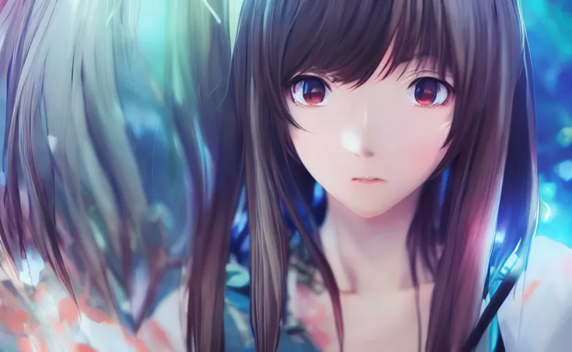 Image similar to photorealistic anime tsundere girl render, detailed face, colorful, atmosphere cinematic, by wlop, by ilyu kuvshinov, soft shadows, be concept art, super detailed, octane render, 8 k, unreal engine 5, super realistic, ufotable studio art style, trending in pixiv, japanese light novel cover, visual novel, website banner