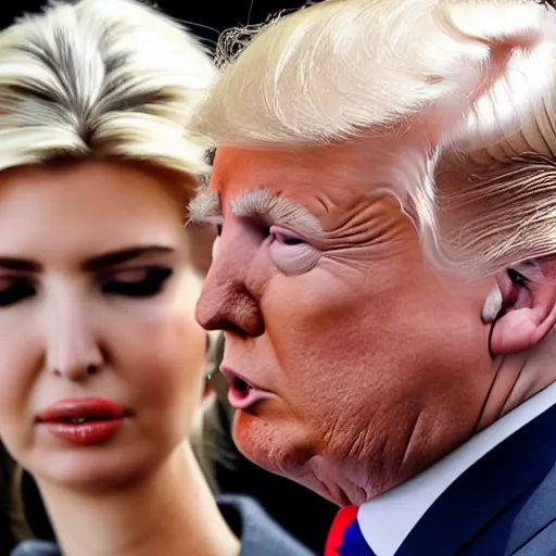 Image similar to Donald Trump and Ivanka Trump as conjoined twins, AP news photo, photorealistic,8k, XF IQ4, 150MP, 50mm, F1.4, ISO 200, 1/160s, natural light