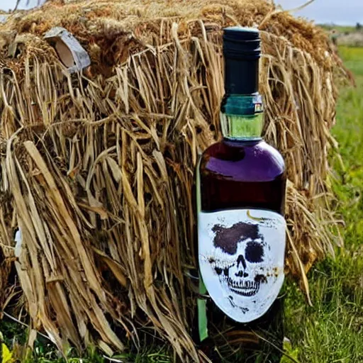 Prompt: a bottle of rum on a scarecrow