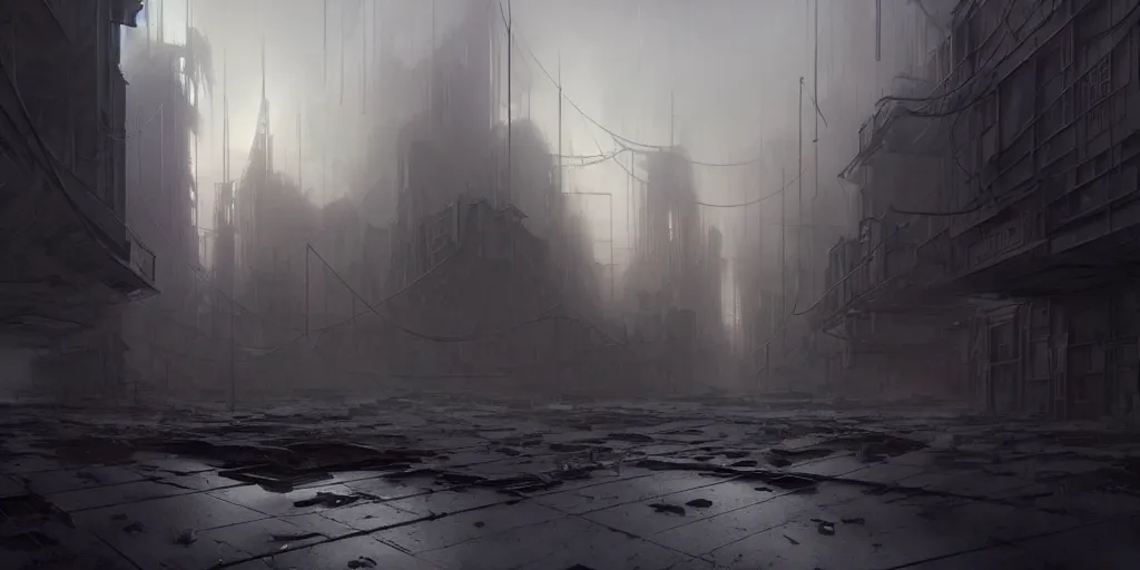 Prompt: an abandoned dystopian city, by federico pelat and craig mullins, parametric architecture, by michael weisheim beresin and james paick and stephan martiniere, concept art, hyperrealism, 8 k resolution, octane render, cinematic, ominous, intricate details, volumetric lighting, misty