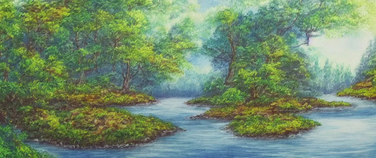 Prompt: a beautiful unique landscape photo influenced by bob ross. photo - realistic. adventure backround bob environment forest germany jungle lake landscape lordoftherings nature painterly painting peacefull quiet relaxing river ross sea sketching sketchy study tree trees woods zeland thumler minzketchbook new