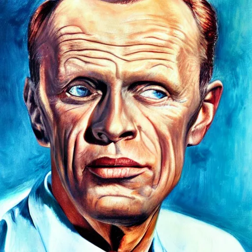 Image similar to realistic portrait of richard widmark in color, oil painting