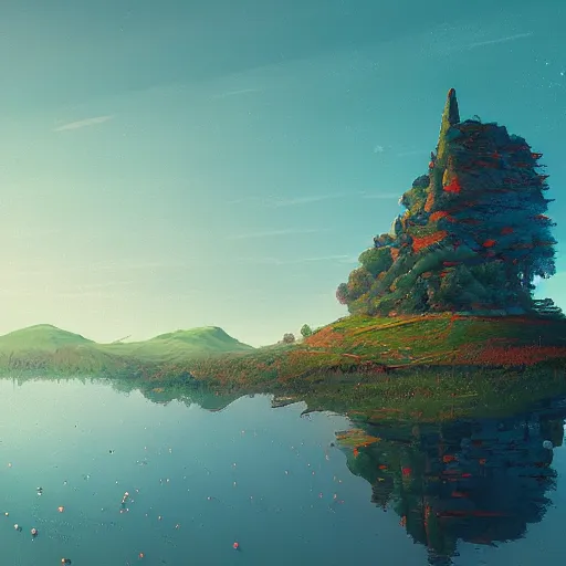 Prompt: landscape, by alena aenami and beeple and salvador dali