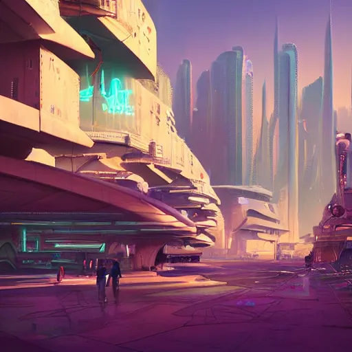 Image similar to a futuristic low-rise desert city with neon lights, beautiful dynamic lighting, cinematic, wide angle establishing shot, extremely high detail, photo realistic, cinematic lighting, post processed, concept art, artstation, matte painting, style by eddie mendoza, raphael lacoste, alex ross, volumetric lighting, light rays, photorealistic, ultrarealistic, moody, coronarender, 8k