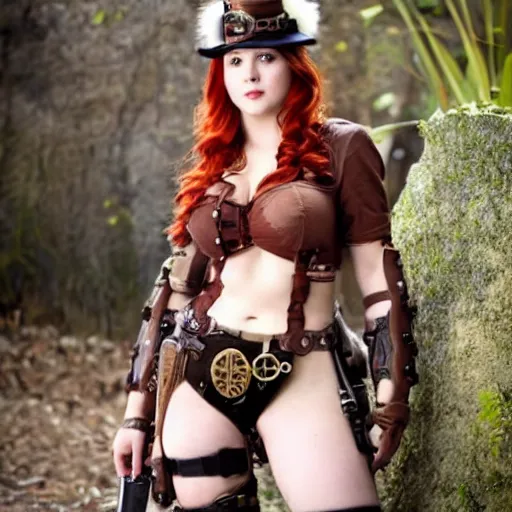 Prompt: full photo of tessa fowler as a steampunk warrior