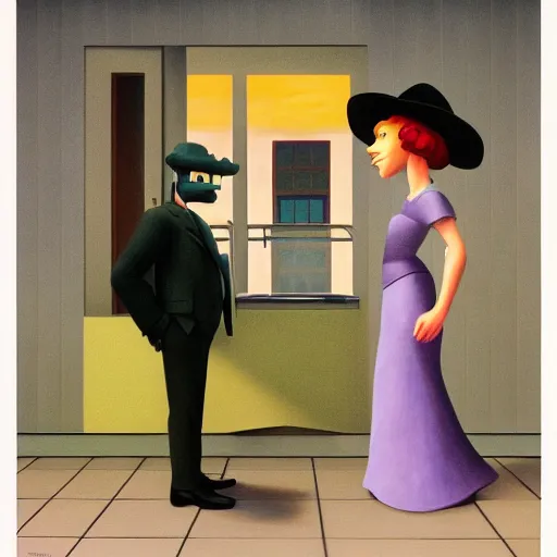 Prompt: Waluigi robbing a bank by Raphael, Hopper, and Rene Magritte. detailed, romantic, enchanting, trending on artstation.