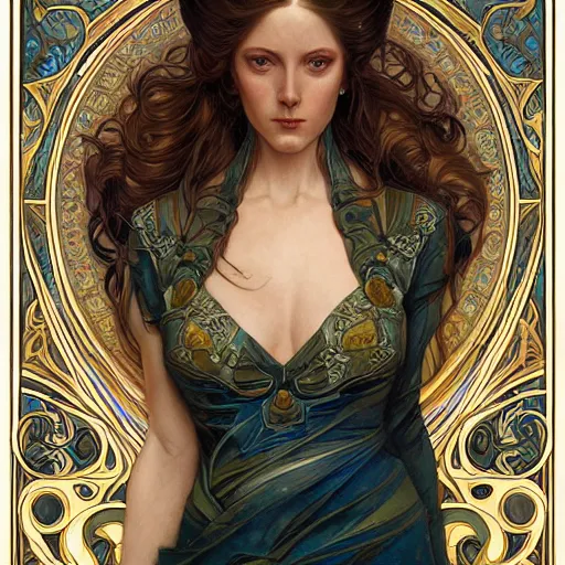 Image similar to an art nouveau painting in the style of donato giancola, and in the style of charlie bowater, and in the style of claudio errico. symmetry, smooth, sharp focus, semi - realism, intricate detail.