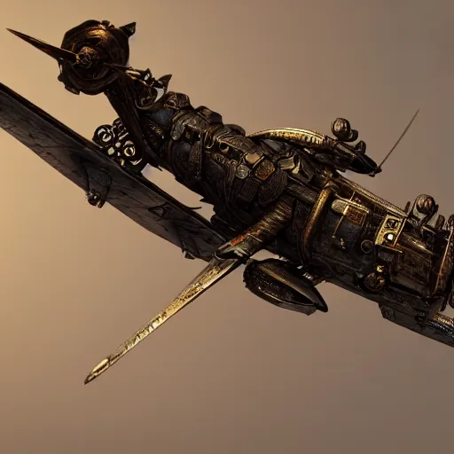 Prompt: a cybernetic knight in a steampunk plane, detailed, intricate, octane render