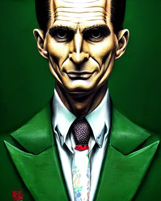 Image similar to anthropomorphic art of a businessman dragon, green dragon, portrait, 1 9 8 0 s business fashion, patrick bateman, american psycho, victo ngai, ryohei hase, artstation. fractal papers and books. highly detailed digital painting, smooth, global illumination, fantasy art by greg rutkowsky, karl spitzweg