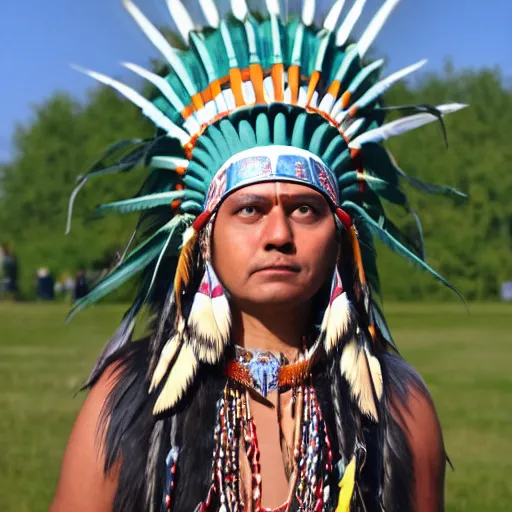 Image similar to photo of the statue of liberty as a native indian with head dress, native american hoop dance, coper cladding