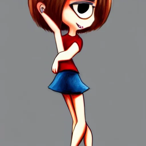 Prompt: animation character design girl, handrawn dynamic pose, french bob hair, short hair, brown eyes, realistic, 4 k!!!, art station