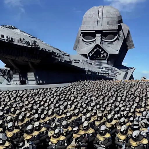 Image similar to army of minions standing outside star destroyer from star wars