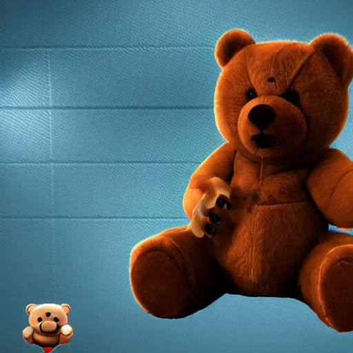 Prompt: a screenshot of a teddy bear inside a counter strike game, the teddy bear is holding a gun, super resolution, 8k