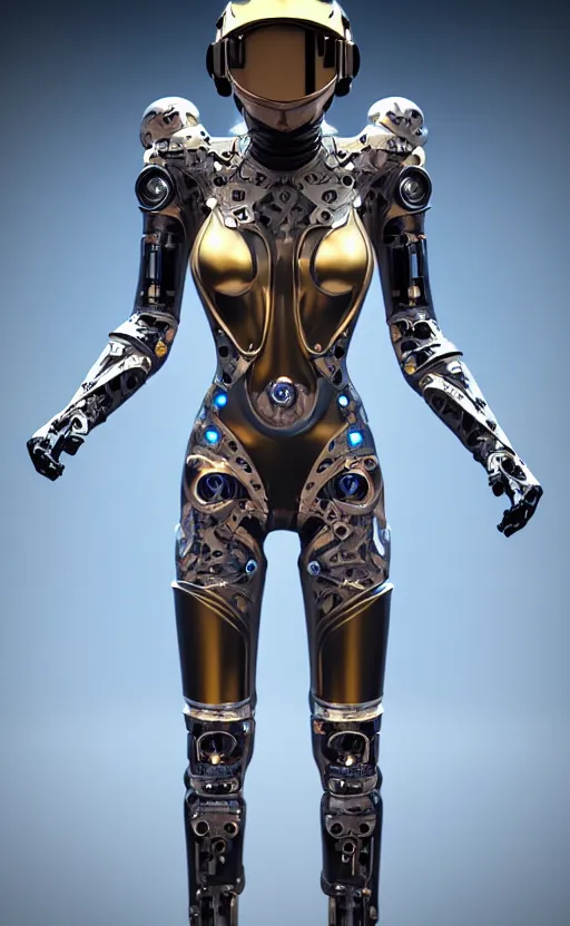Prompt: ornate beautiful hourglass feminine carbonfiber cyborg in full body skin space suit, helmet, concept art, joshua rife, photoshoot, intricate, highlydetailed, space background, artstation 4 k raytracing, shadows, highlights, illumination
