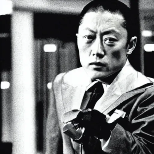 Prompt: young Cary Hiroyuki Tagawa as a cybernetic scifi crime boss