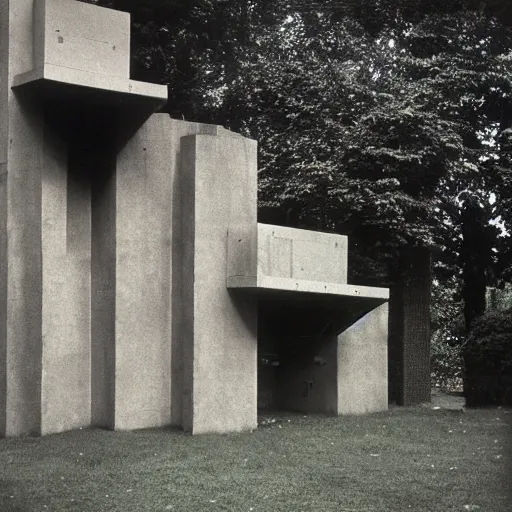 Prompt: grainy vintage autochrome pinhole-photograph of a massive utilitarian brutalist sculpture-synthesizer with tactile moving controls and finely crafted dials standing in a tripod in a secret garden, digital art