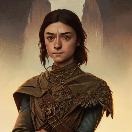 Image similar to portrait of Arya Stark in ancient Java, D&D, MtG art,fantasy, intricate, elegant, highly detailed, digital painting, artstation, concept art, smooth, sharp focus, illustration, art by artgerm and greg rutkowski and alphonse mucha