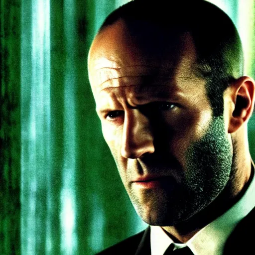 Image similar to Jason Statham in the matrix movie 4K quality very detailed