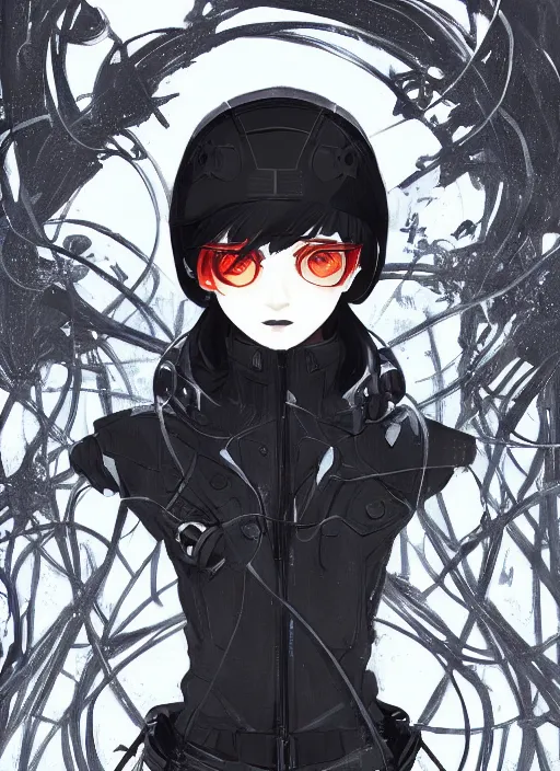 Prompt: techwear occultist, by kyoto animation, chaos magick, leviathan cross, androgynous, beautiful, detailed symmetrical close up portrait, intricate complexity, in the style of artgerm and ilya kuvshinov, cel shaded