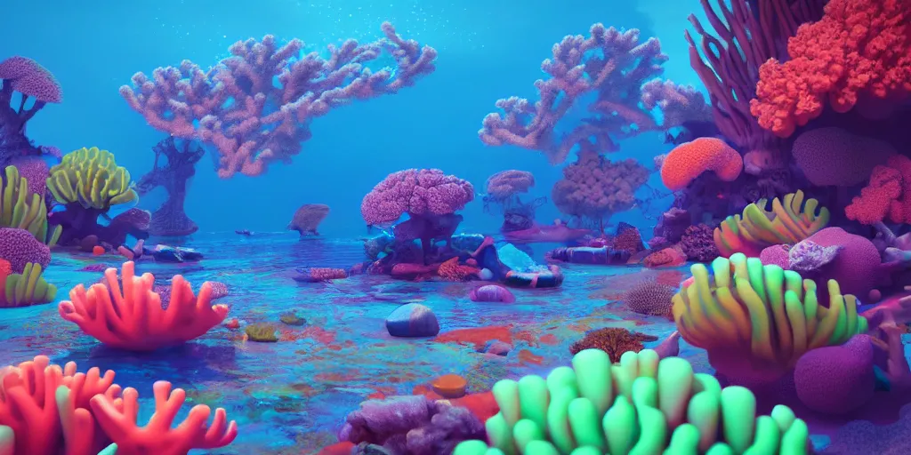 Image similar to majestic neon glowing coral reef, masterpiece painting by fabian jimenez and Jonathan solter, hyper realism, octane render