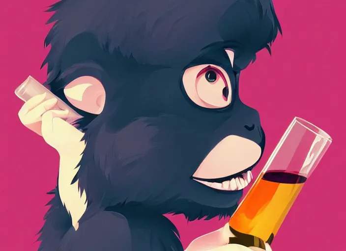 Image similar to cute monkey drinking wine. clean cel shaded vector art. behance hd by lois van baarle, artgerm, helen huang, by makoto shinkai and ilya kuvshinov, rossdraws, illustration, art by ilya kuvshinov