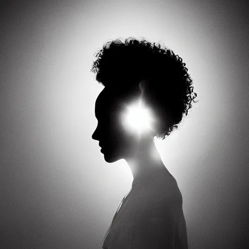 Image similar to curly hair silhouette, award winning black and white photography