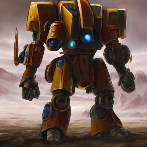 Image similar to a tau battlesuit from warhammer 40k, artstation hall of fame gallery, editors choice, #1 digital painting of all time, most beautiful image ever created, emotionally evocative, greatest art ever made, lifetime achievement magnum opus masterpiece, the most amazing breathtaking image with the deepest message ever painted, a thing of beauty beyond imagination or words