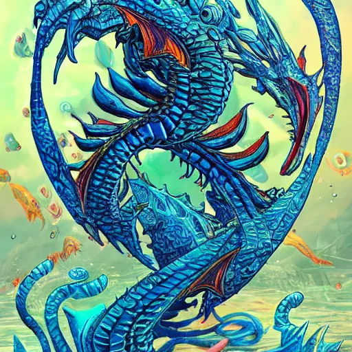 Image similar to underwater sea dragon full body, d & d style, trending on artstation, colorful, intricate, highly detailed art by ilse gort and yugin maffioli