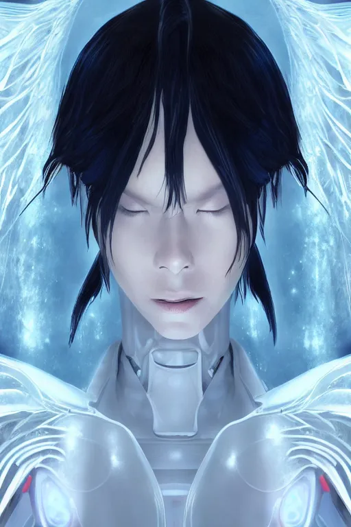 Prompt: white arc-angel with mystic robotic wings,akira, ghost in the shell, ultra detailed, digital art, 8k ,character ,realistic, portrait, hyperrealistic