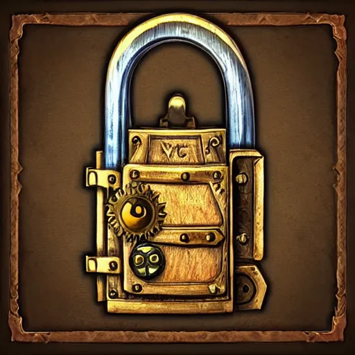 Image similar to a steampunk keyed padlock 🔒 🔑, fantasy digital art, in the style of hearthstone artwork