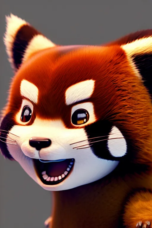 Prompt: high quality 3 d render close - up of very cute red panda & cat hybrid, vray, detective pikachu, very dramatic light, low angle uhd 8 k, shallow depth or field