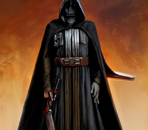 Prompt: ww 1 sith sorcerer, hooded cloaked sith lord, full head shot, covet death, full character concept art, highly detailed matte painting intricately beautiful, intricately detailed by dom qwek by darren bartley