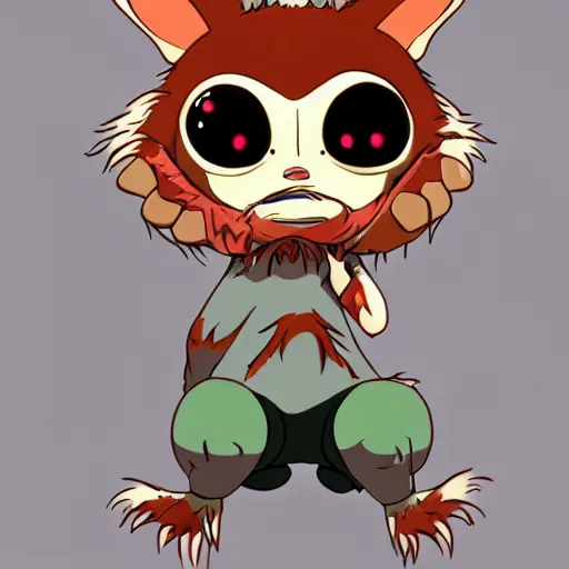 Image similar to Gizmo Mogwai from Gremlins playing around, cute anime, by Ghibli, trendy on artstation