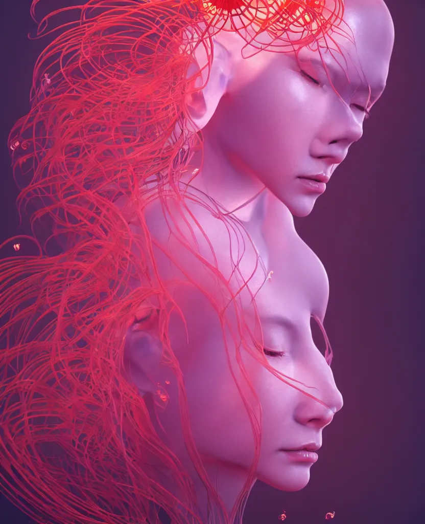 Image similar to goddess close-up portrait. orchid jellyfish phoenix head, nautilus, skull, betta fish, bioluminiscent creatures, intricate artwork by Tooth Wu and wlop and beeple. octane render, trending on artstation, greg rutkowski very coherent symmetrical artwork. cinematic, hyper realism, high detail, octane render, 8k