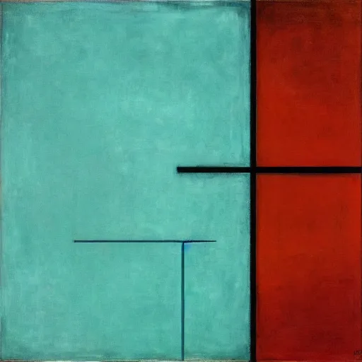 Prompt: art deco ‘dead space’, piet mondrian, teal palette