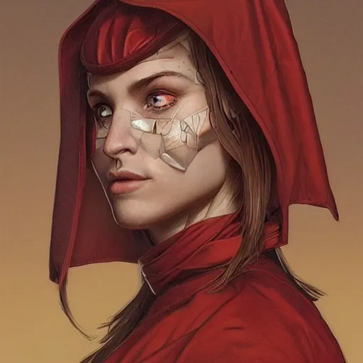 Image similar to portrait of a dystopian cute caracal wearing an outfit inspired by the handmaid ’ s tale ( 2 0 1 7 ), intricate, headshot, highly detailed, digital painting, artstation, concept art, sharp focus, cinematic lighting, digital painting, art by artgerm and greg rutkowski, alphonse mucha, cgsociety