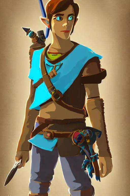 Image similar to an in game portrait of bender rodriguez from the legend of zelda breath of the wild, breath of the wild art style.