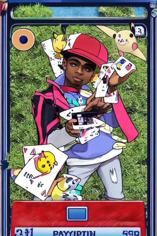 Image similar to playboi carti, pokemon card of playboi carti, highly detailed trading card screenshot