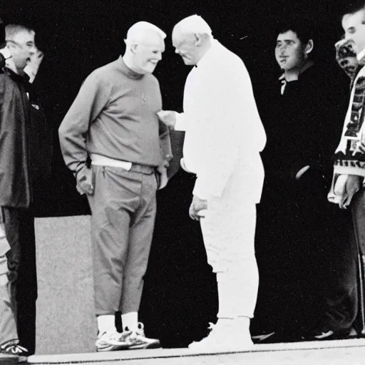 Image similar to press photograph of john paul ii wearing jordan 1 sneakers