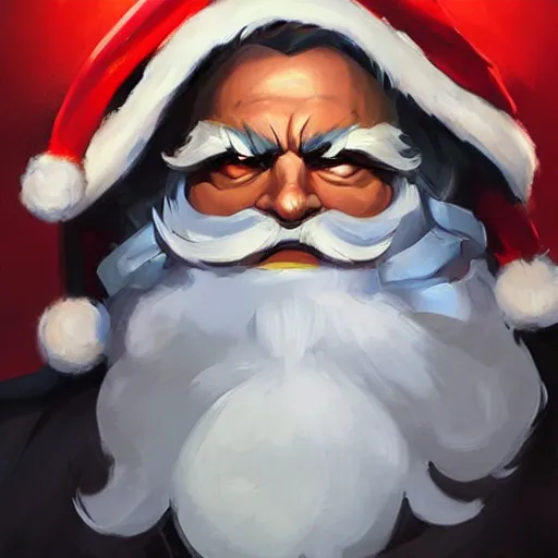 Image similar to greg manchess portrait painting of fully armored santa claus as overwatch character, medium shot, asymmetrical, profile picture, organic painting, sunny day, matte painting, bold shapes, hard edges, street art, trending on artstation, by huang guangjian and gil elvgren and sachin teng