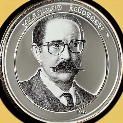 Prompt: A photograph of a delicious chocolate candy coin that is engraved with a portrait of leon redbone wearing a captain cap, highly detailed, close-up product photo, depth of field, sharp focus