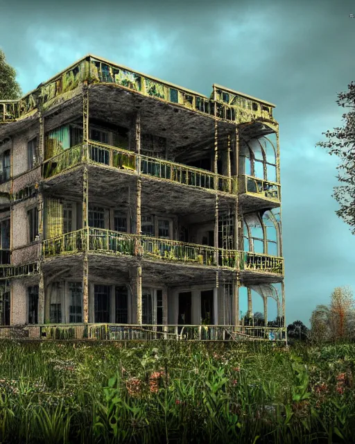 Image similar to a beautiful ultradetailed highly detailed house city nature industrial architecture urbex unfinished building by owen d. pomery, thermal imaging liberty city flowers, archdaily, wallpaper, highly detailed, trending on artstation.