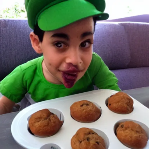 Prompt: luigi eating a muffin